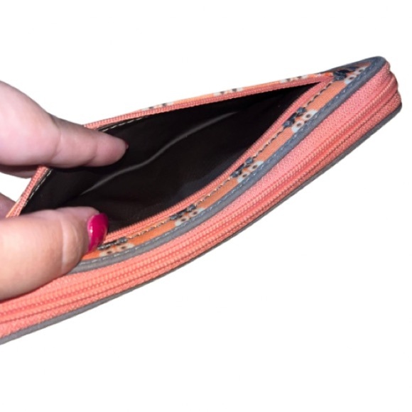 Fossil Owl Print Peach Zip Around Closure, Long Wallet with Keyring, Gray Trim - Picture 8 of 11